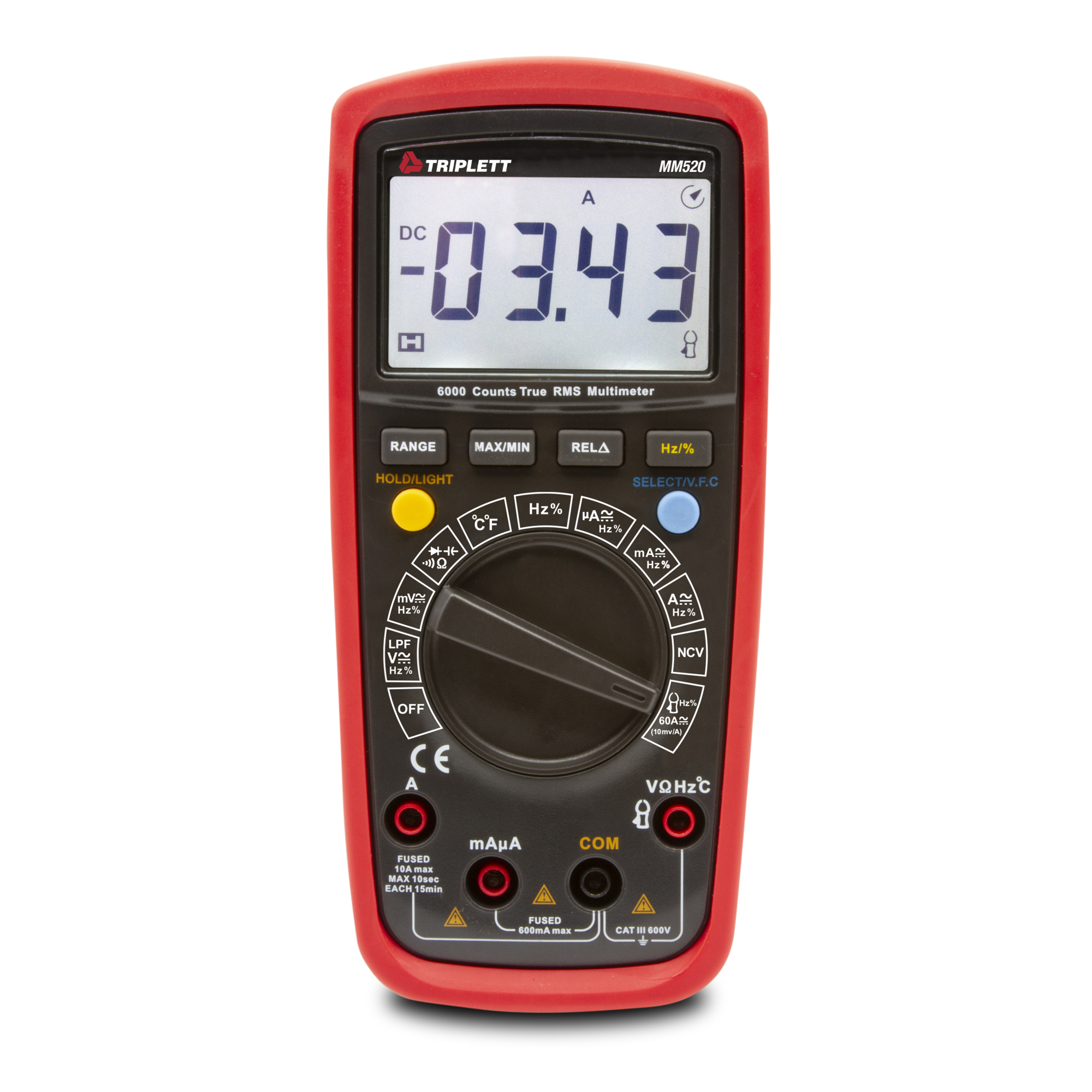 Triplett True RMS Digital Multimeter — 6000 Count, AC/DC Voltage and Current, Low Pass Filter, Model# MM520